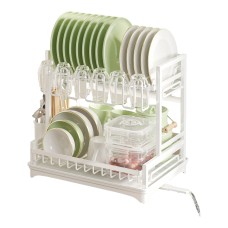 2 Tier Dish Drying Rack with Drip Tray and Drainage Spout